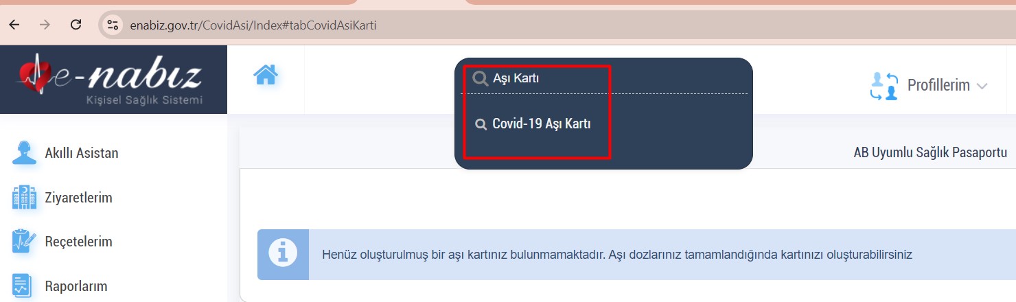 Aşı Kartı E Devlet